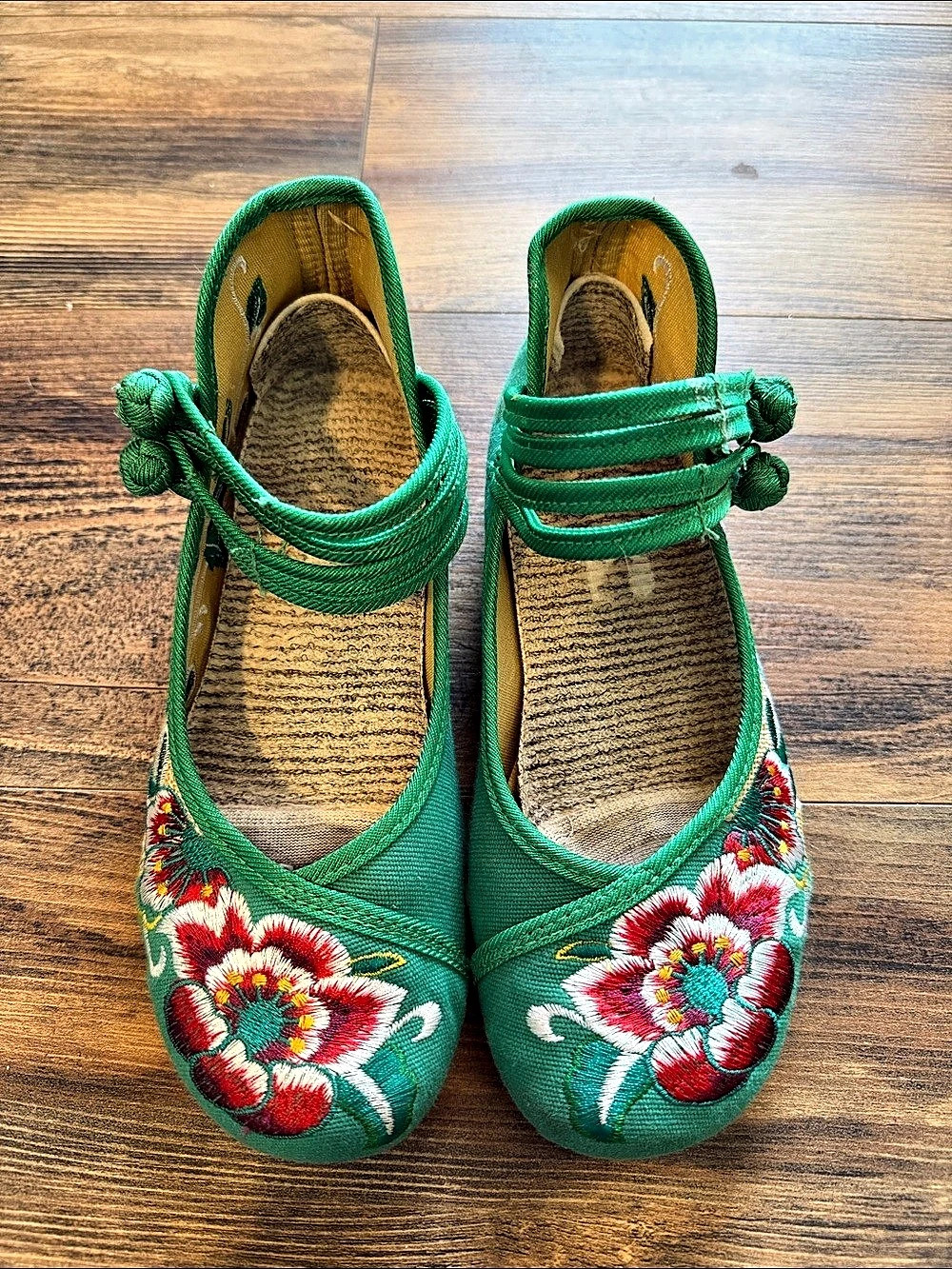 Fanwer Floral Green Espadrille Wedges EU37